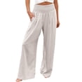 thumbnail image 1 of Linen Pants Women Linen High Waist Summer Beach Travel Vacation Wide Leg Sweatpants Women Light Ashy L, 1 of 2