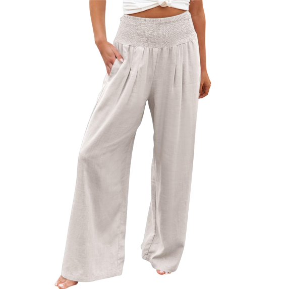 Linen Pants Women Linen High Waist Summer Beach Travel Vacation Wide Leg Sweatpants Women Light Ashy L