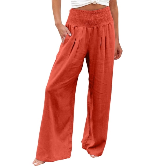 Linen Pants Women Linen High Waist Summer Beach Travel Vacation Wide Leg Sweatpants Women Orange Xl