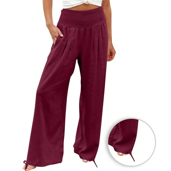Linen Pants Women Loose Wide Leg Pants High Waist Wide Leg Casual Casual Solid Color Elastic Waist Straight Pants Plus Size(S-XXXL)