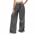 thumbnail image 1 of Linen Pants Women New Women's Casual Pants Wide Leg High Waisted Baggy Pants Loose Pants Solid Color Beach Pants with Pockets Gray XXL, 1 of 8
