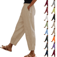 thumbnail image 1 of Linen Pants for Women Palazzo Pants Petite Plus Size Casual Solid High Waist Wide Leg Vacation Cropped Trousers Trendy Clothing Pull On with Pockets Khaki XL, 1 of 8