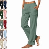 Linen Pants Women Petite Casual Straight Leg Pants | Ladies Elastic ...