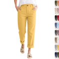 thumbnail image 1 of Linen Pants Women Petite High Waisted Cropped Pants Summer Beach Ankle Length Straight Leg Tapered Trouser Pant with Pockets with Pockets Yellow S, 1 of 5