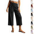 thumbnail image 1 of Linen Pants Women Petite High Waisted Wide Leg Trendy Culottes Summer 2026 Casual Vacation Trousers with Pockets Gray L, 1 of 7