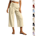 thumbnail image 1 of Linen Pants Women Petite High Waisted Wide Leg Trendy Culottes Summer 2026 Casual Vacation Trousers with Pockets Khaki 2XL, 1 of 7