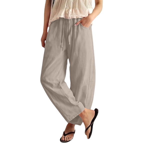 Linen Pants Women Petite Linen Pants for Women Wide Leg Sweatpant Summer Casual Lightweight Breathable Trousers with Pockets