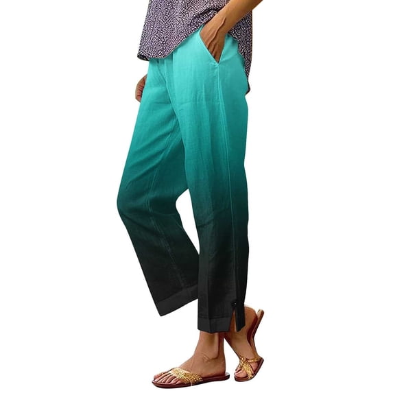 Linen Pants Women Petite Straight Leg Summer Cotton Linen Wide Leg Lounge Pants High Waisted Casual Plus Size Trousers,Mint Green,S