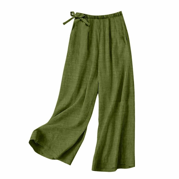 Linen Pants Women Sevevn Women Solid Color Elastic Waist Sports Casual Pants With Side Pockets Back Pocket