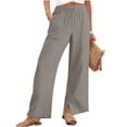thumbnail image 1 of Linen Pants Women Sevevn Women's Cotton Linen Wide Leg Pants Elastic Drawstring Waist Side Slit Casual Trousers with Pockets Gray M, 1 of 9