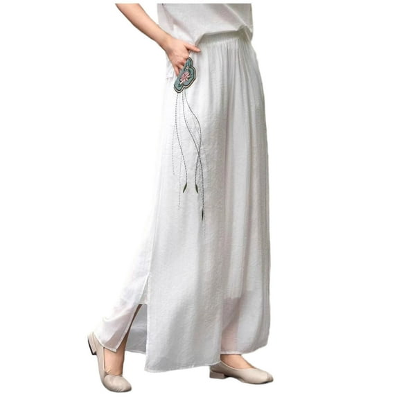 Linen Pants Women Sevevn Women's Loose Wide Leg Pants Elastic Waist Pocket Pants Casual Trousers