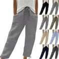 thumbnail image 1 of Linen Pants Women Sevevn Women's Solid Cotton And Linen Shorts With Drawstring Ankle Strap Casual Women's Pants Pants For Women Summer Pants Wide Leg Pants Woman Light Blue XXXL, 1 of 8