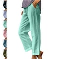 thumbnail image 1 of Linen Pants for Women And Solid Color Elastic Waist Cotton Linen Versatile Straight Tube Casual Wide Leg Pants Linen Pants Women Plus Size Mint Green 3XL, 1 of 8