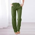 thumbnail image 1 of Linen Pants Women Spring Summer Dressy Casual High Waisted Drawstring Pant Cotton Straight Leg Lounge Trousers Army Green M, 1 of 5