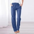 thumbnail image 1 of Linen Pants Women Spring Summer Dressy Casual High Waisted Drawstring Pant Cotton Straight Leg Lounge Trousers Blue S, 1 of 5