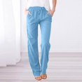 thumbnail image 1 of Linen Pants Women Spring Summer Dressy Casual High Waisted Drawstring Pant Cotton Straight Leg Lounge Trousers Light Blue L, 1 of 5