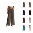 thumbnail image 1 of Linen Pants Women Spring Summer Elastic High Waist Wide Leg Loose Fit Flowy Palazzo Beach Pants Trousers, 1 of 5
