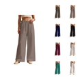 thumbnail image 1 of Linen Pants Women Spring Summer Elastic High Waist Wide Leg Loose Fit Flowy Palazzo Beach Pants Trousers, 1 of 5