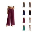 thumbnail image 1 of Linen Pants Women Spring Summer Elastic High Waist Wide Leg Loose Fit Flowy Palazzo Beach Pants Trousers, 1 of 5