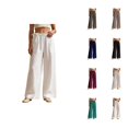 thumbnail image 1 of Linen Pants Women Spring Summer Elastic High Waist Wide Leg Loose Fit Flowy Palazzo Beach Pants Trousers, 1 of 6