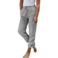 thumbnail image 1 of Linen Pants Women Summer Beach Vacation High Waist Wide Leg Comfy Flowy Trousers with Pockets, 1 of 6