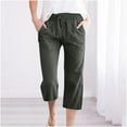 thumbnail image 1 of Linen Pants Women Summer Bohemian Plus Size Elastic Loose Straight Wide Leg Capris Fashion Casual High Waisted Solid Color Flowy Pants With Pocket S-5XL on Clearance, 1 of 5
