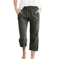 thumbnail image 1 of Linen Pants Women Summer Bohemian Plus Size Elastic Loose Straight Wide Leg Capris Fashion Casual High Waisted Solid Color Flowy Pants With Pocket, 1 of 5