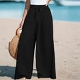 thumbnail image 1 of Linen Pants Women Summer Bow Tie Knot High Waisted Palazzo Pants Casual Flowy Beach Wide Leg Pant Black XL, 1 of 4