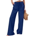 thumbnail image 1 of Linen Pants for Women Summer Cotton Linen Drawstring Waist Wide Leg Pant Womens Casual Solid Plus Size Lightweight Loose Fits Comfy Straight Leg Pant with Pockets, 1 of 8