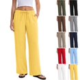 thumbnail image 1 of Linen Pants Women Summer Cotton Linen Stretch Palazzo Slacks Flowy Wide Leg Loose Beach Trouser with Pockets, 1 of 4