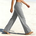 thumbnail image 1 of Linen Pants Women Summer Elastic Drawstring Linen Wide Leg Pants Casual Solid Loose Fits Lightweight Breathable Beach Vacation Pants Lounge Straight Leg Trousers, 1 of 7