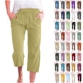 thumbnail image 1 of Linen Pants Women Summer Fashion Plus Size Casual Solid Color Elastic Loose Capris Straight Wide Leg High Waisted Pants With Pocket S-5XL on Clearance, 1 of 6