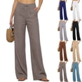 thumbnail image 1 of Linen Pants Women Summer Flowy Drawstring High Waisted Wide Leg Boho Palazzo Pants with Pockets, 2XL, 1 of 7