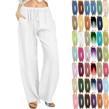 Linen Pants Women Summer Flowy Pants for Women Solid Color Linen Sashes Black Pants Women Straight Casual Long Wide Leg Trouser Pants for Women Pants Trousers