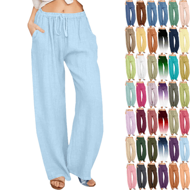 Linen Pants Women Summer Flowy Pants for Women Solid Color Linen Sashes Black Pants Women Straight Casual Long Wide Leg Trouser Pants for Women Pants Trousers