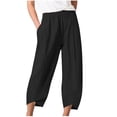 thumbnail image 1 of Linen Pants Women Summer Full Lenght Fashion Ruched Lightweight Womens Pants Loose Fit Solid Color Casual Trousers for Women High Waisted(Black 2XL), 1 of 5