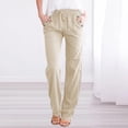 thumbnail image 1 of Linen Pants Women Summer,Petite Wide Leg Cotton Linen Pants with Pockets Comfy Casual Loose Lounge Trousers Beige S, 1 of 5