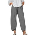 thumbnail image 1 of Linen Pants Women Summer Plus Size Casual Solid Color Comfy High Rise Pants for Women Fashion Loose Fit Daily Linen And Cotton Lightweight Party Vacation Beach Pants（Gray,XXL）, 1 of 8