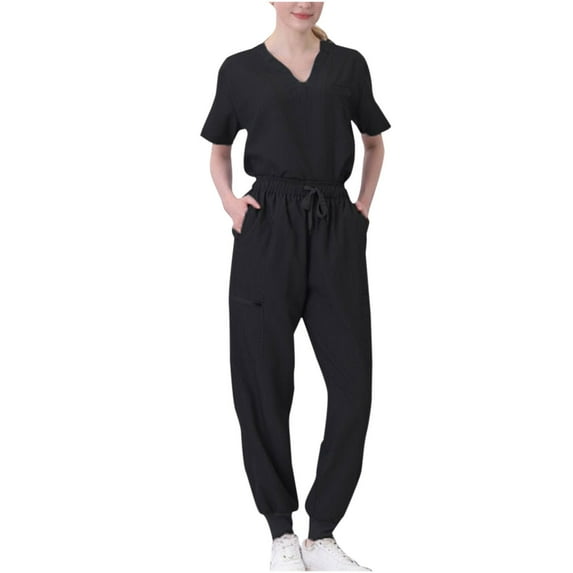 Linen Pants Women Summer Spring Outfits for Women 2024 Trendy Clothing Set Female V-Neck Short Sleeve Tops Pants Sets Cargo Pant Style S_332 Women's Tracksuits Black XXL