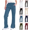 thumbnail image 1 of Linen Pants Women, Titcea Straight Elastic Waist Drawstring Flowy Split Hem Casual Pants with Pockets, 1 of 5