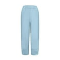 thumbnail image 1 of Linen Pants Women Waist Crop Loose Colour Pure Elastic Pocket Casual Relaxed Fit Durable Daily Breathable Trendy Full Sky Blue Trousers Sizes 3XL, 1 of 6
