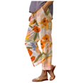 thumbnail image 1 of Linen Pants Women Waist Easy Long Pockets Printing Boho High Beach Outdoor Wear Trousers, 1 of 5