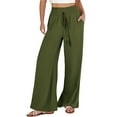 thumbnail image 1 of Linen Pants for Women Wide Leg Baggy Trousers with Pockets Plain Gym Sport Jogger Drawstring Elastic High Waisted Jogging Bottoms Loose Fit Classic Tracksuit Pants Ladies Loungewear, 1 of 5