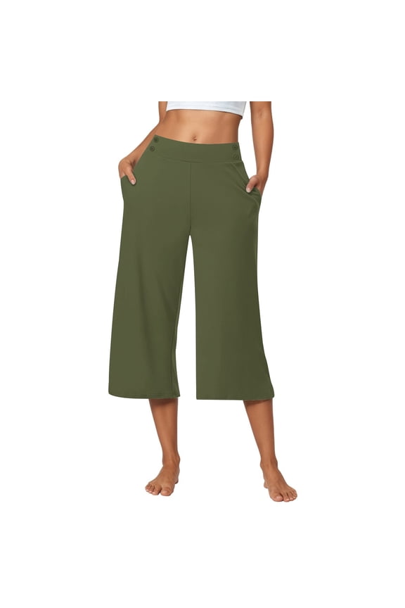 Linen Pants Women Women's Linen Pants Loose Fit With Pockets Buttons Relaxation Style Women's Casual Pants Army Green XL
