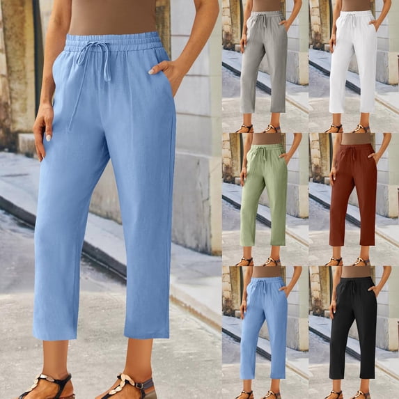 Linen Pants Womens Cargo Pants Women's Spring Solid Color Lace-Up With And Linen All Straight Leg Casual Pants Red Xxxxxl
