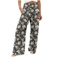 thumbnail image 1 of Linen Pants Womens Elastic High Palazzo Trouser Wide Leg Long Pants Baggy Printed Casual Lightweight Summer Pant Plus Size Beach Lounge Wear with Pockets Size S-XXL, 1 of 5