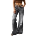 thumbnail image 1 of Linen Pants Womens Spring Summer Casual Trouser Lightweight Lounge Bottoms Wide-Leg Versatile Loose Straight-Leg Washed Jeans, 1 of 7