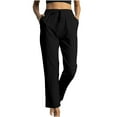 thumbnail image 1 of Linen Pants Womens Wide Leg Elastic Waist Trouser High Waisted Straight Leg Long Pants Summer Lightweight Casual Loose Palazzo Pant Plain Cotton Joggers with Pockets Size S-XXL, 1 of 6