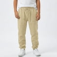 thumbnail image 1 of Linen Pants for Boys Summer Uniform Pants Drawstring Elastic Waist Straight Leg Trousers (Khaki 8-9 Years), 1 of 5