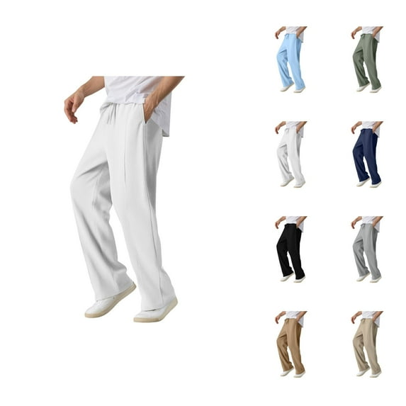 Linen Pants for Men 2025 Elastic Waist Lightweight Drawstring Breathable Relaxed Fit Casual Pants with Pockets Trousers